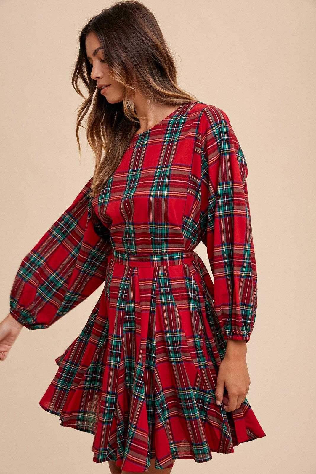 open lace back dress Red & Green Plaid Sash Dress – Classic Whimsy