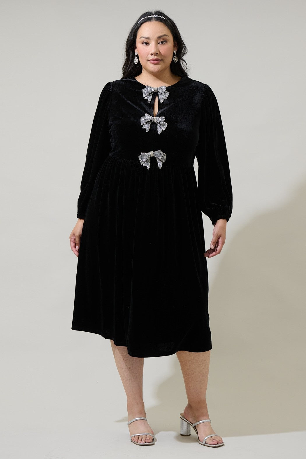 Glitter Bow Velvet Midi Dress