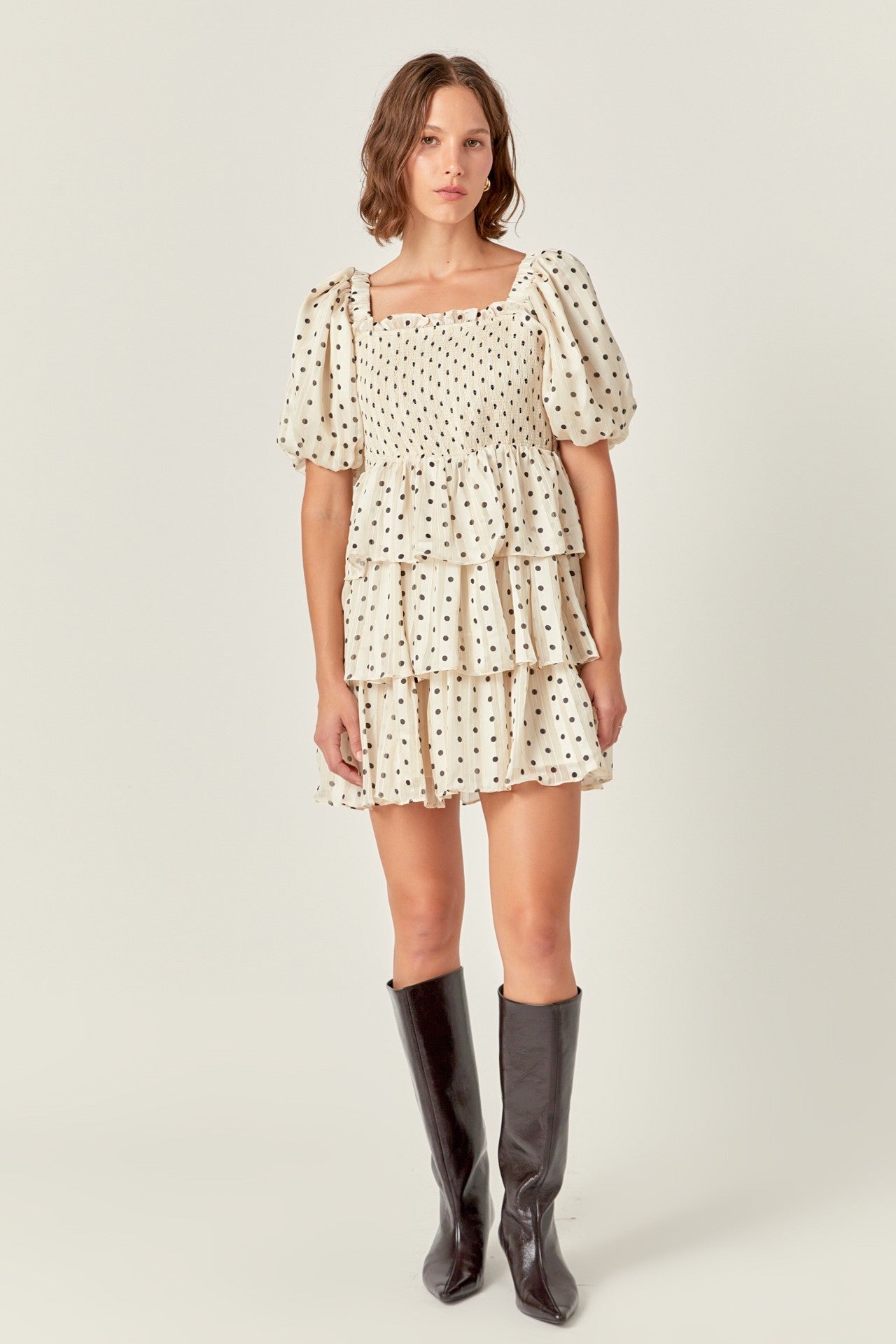 lurex dot mini dress Polka Dot Lurex Tiered Mini Dress – Kirby's Kloset