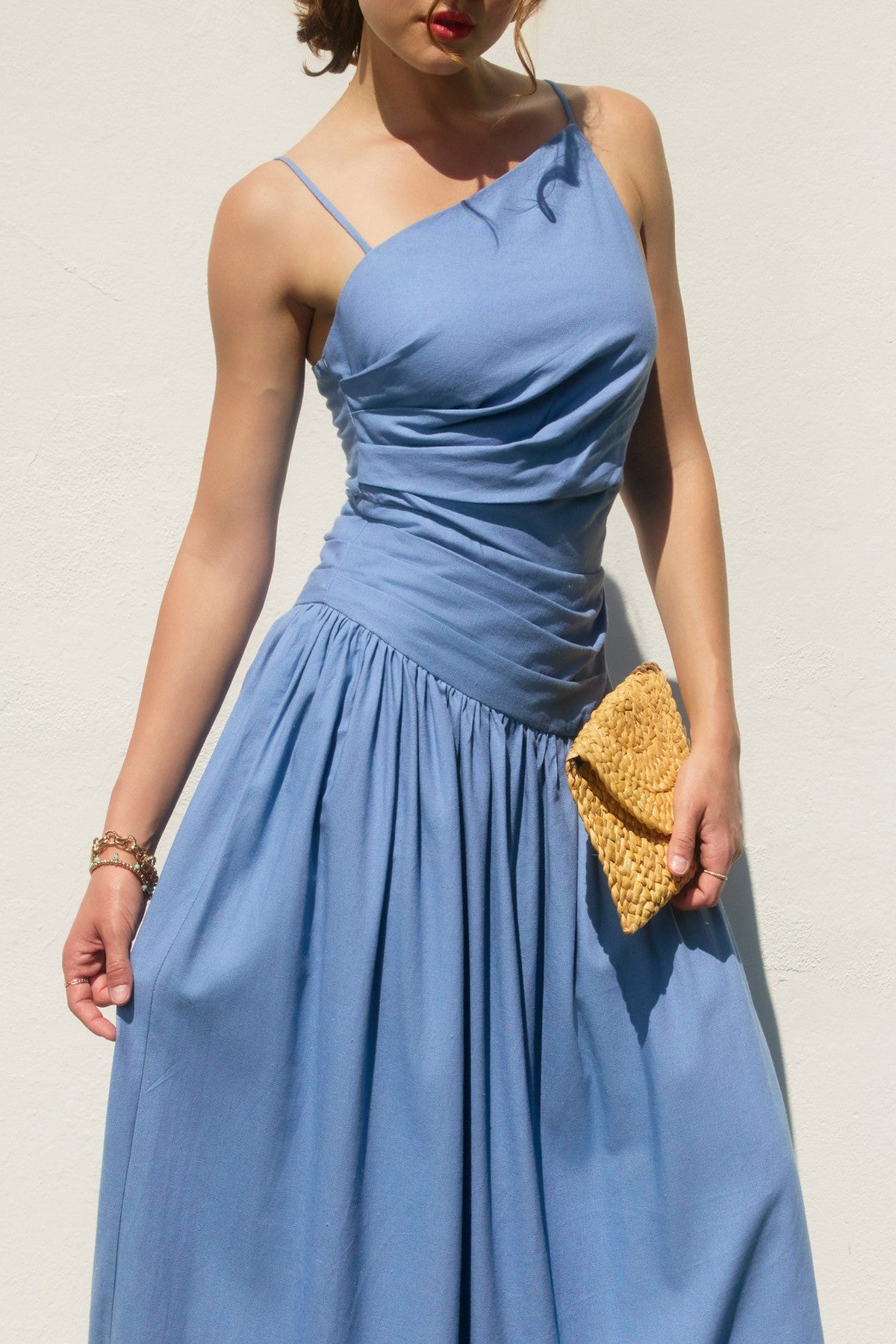 sachin and babi light blue dress Vayla Powder Blue Matte Satin Asymmetric Drop-Waist Maxi Skirt – Club L  London main image 1