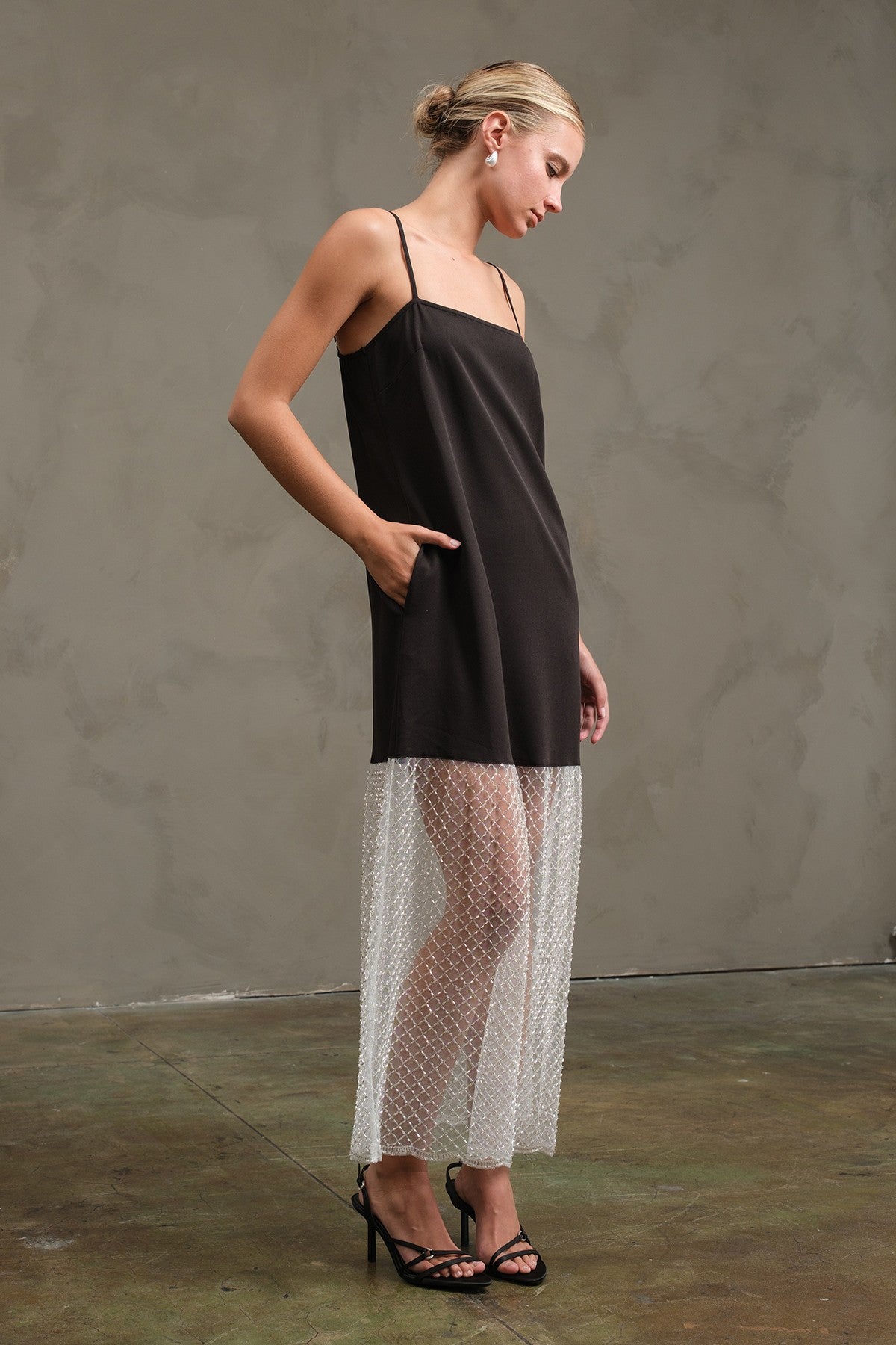 beaded mesh maxi dress Liberty Cuffs Navy Blue flash_sale_15 V neckline Size:NB
