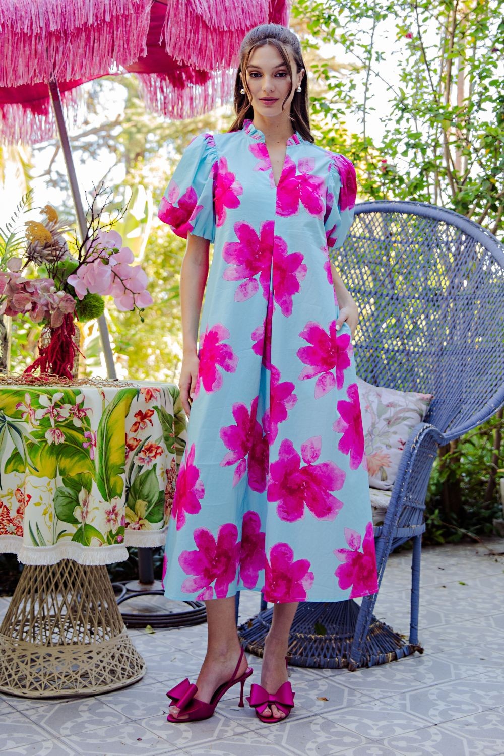 Floral Puff Sleeve Midi Dress – Kirby's Kloset