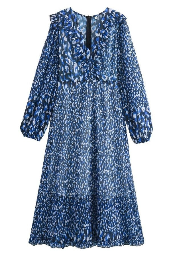 Blue Leopard Midi Dress