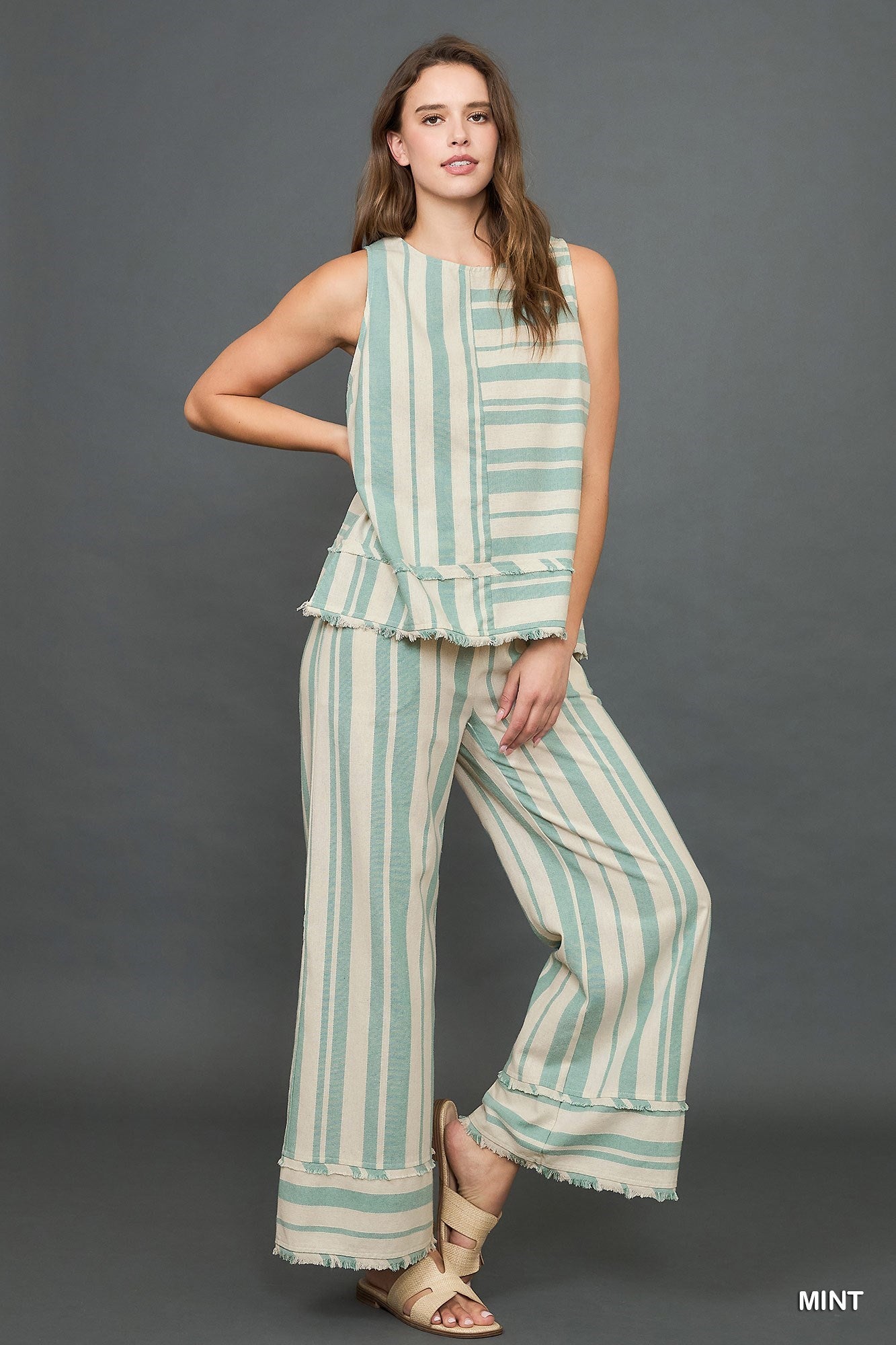 Linen Blend Sleeveless Striped Top