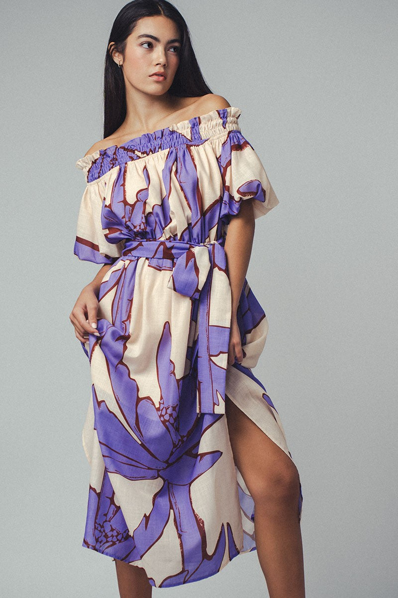 tropical off the shoulder dress Tropical Off-The-Shoulder Midi Dress