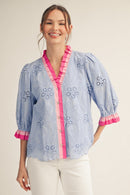 Contrast Accent Eyelet Top