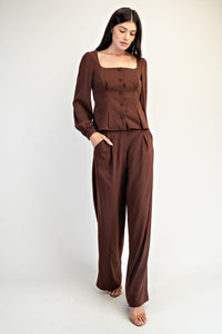 Square Neck Button-Up Top
