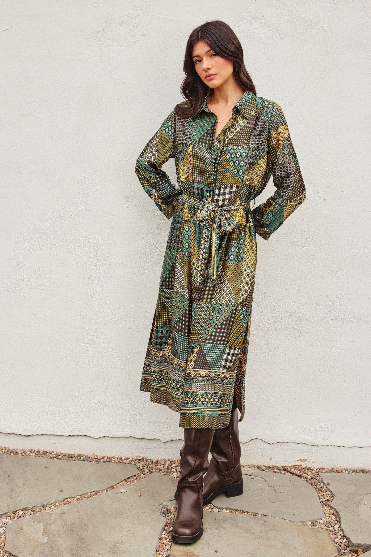 Satin Printed Shirt Dress