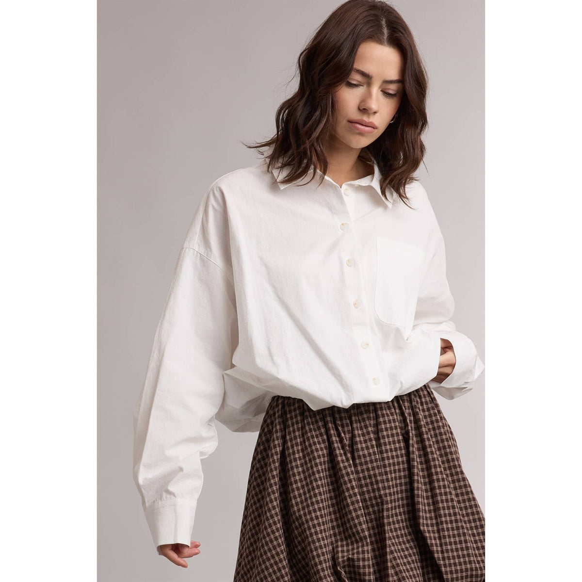 White Cropped Bubble Button-Down