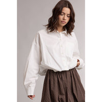 White Cropped Bubble Button-Down