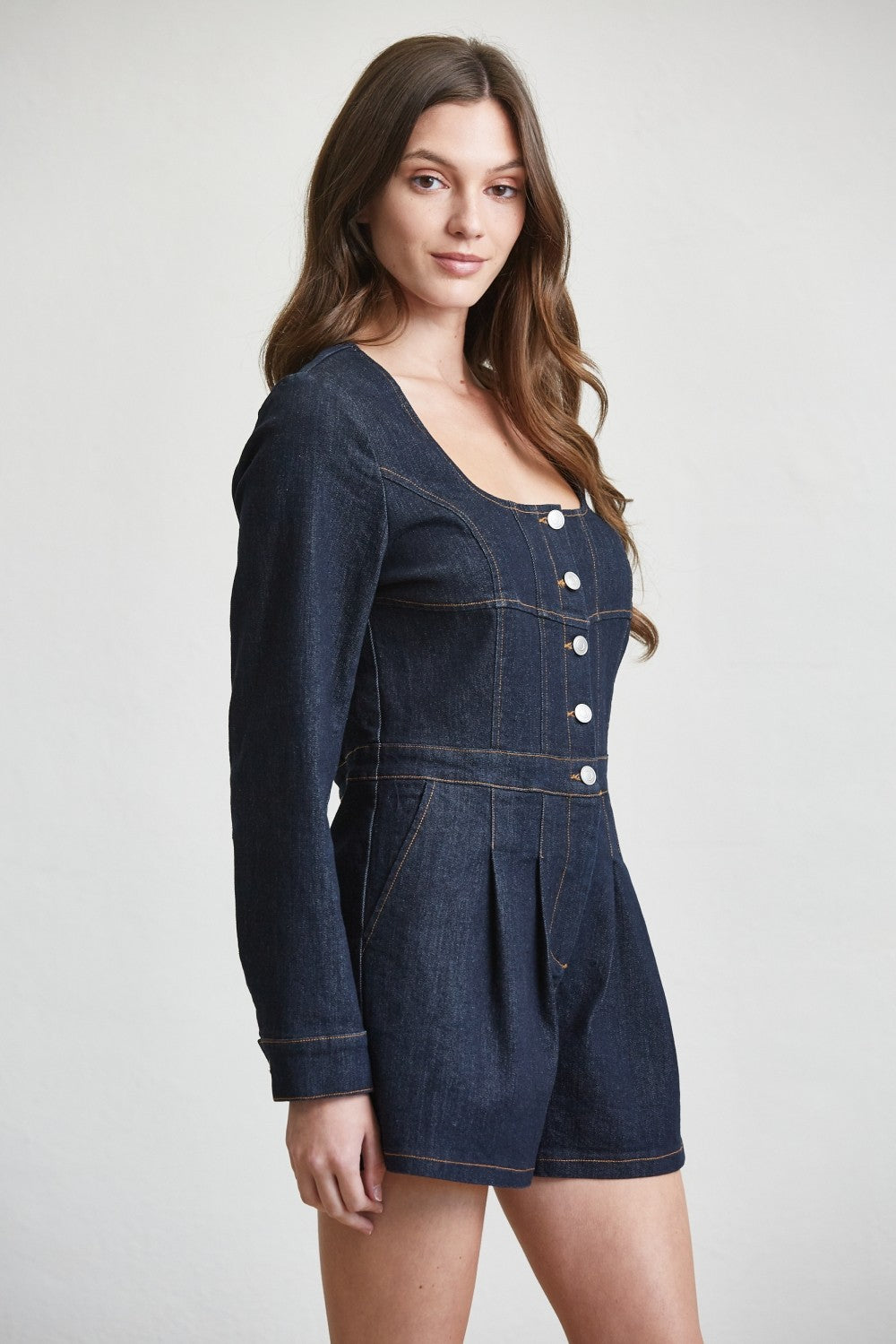 Denim Long Sleeve Romper
