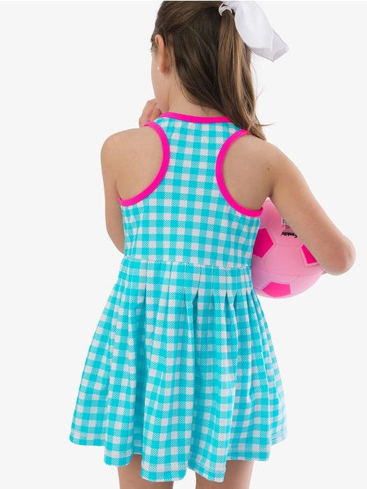 Gingham Pleated Skirt Active Dress & Bike Short Set