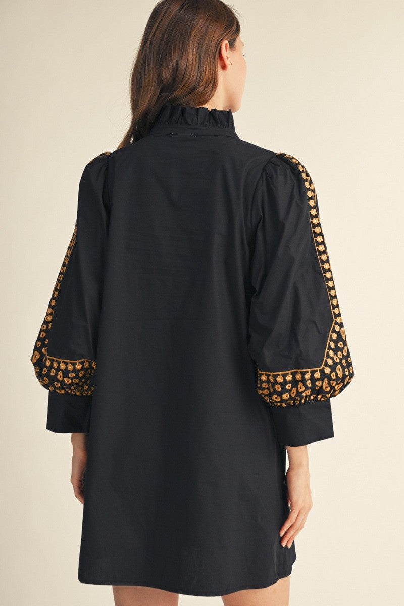 Leopard Embroidered Button Down Dress