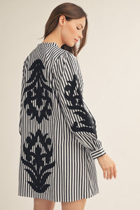 Baroque Applique Detail Stripe Dress