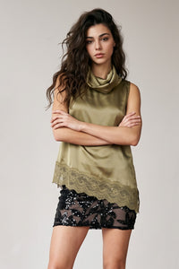 Satin Lace Asymmetrical Blouse