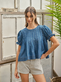 Denim Pleated Blouse