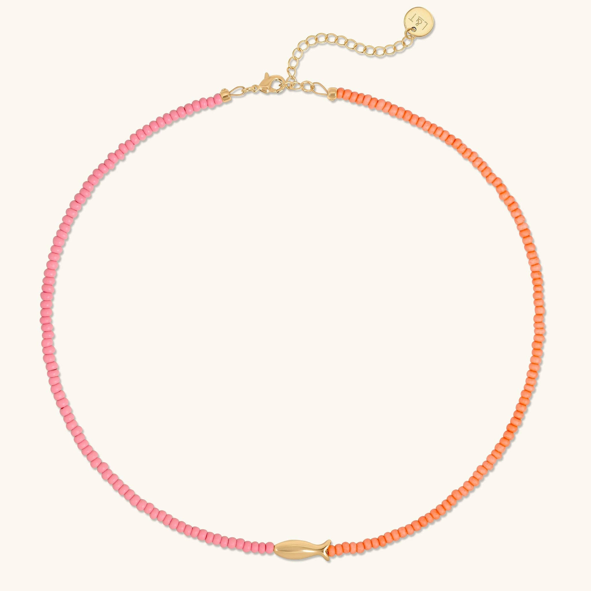 Lucky Fish Beaded Necklace- Pink/Orange