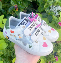 Colorful Hearts Velcro Silver Star Sneakers