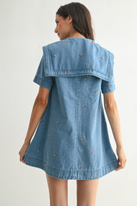 Cherry Embroidered Denim Dress