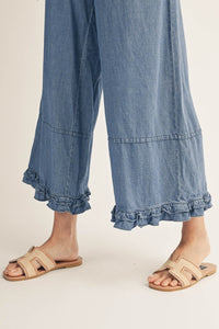 Ruffle Hem Denim Pants
