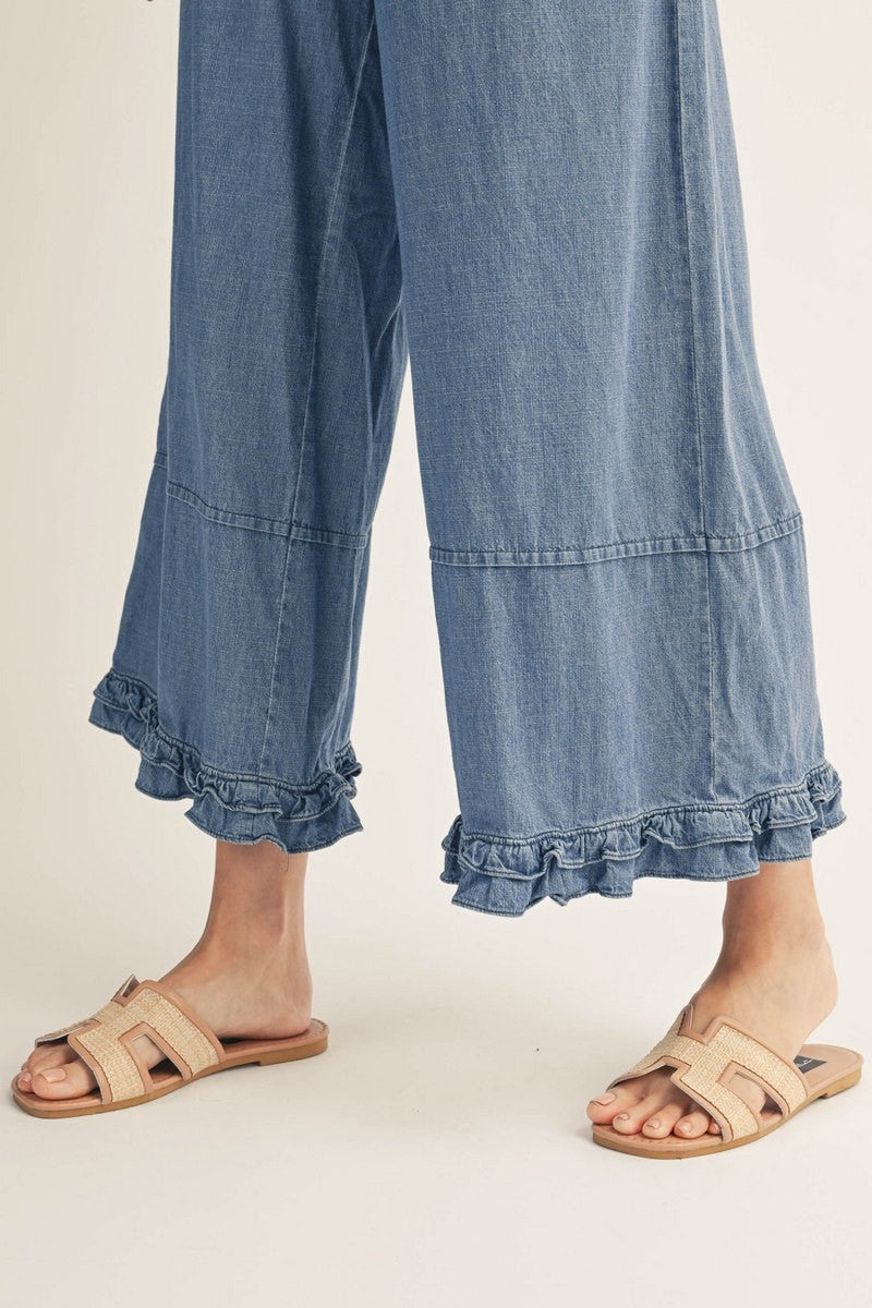 Ruffle Hem Denim Pants