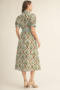 Floral Contrast Tie Midi Dress