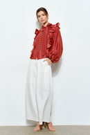 Bow Tie Blouse with Pearl Buttons