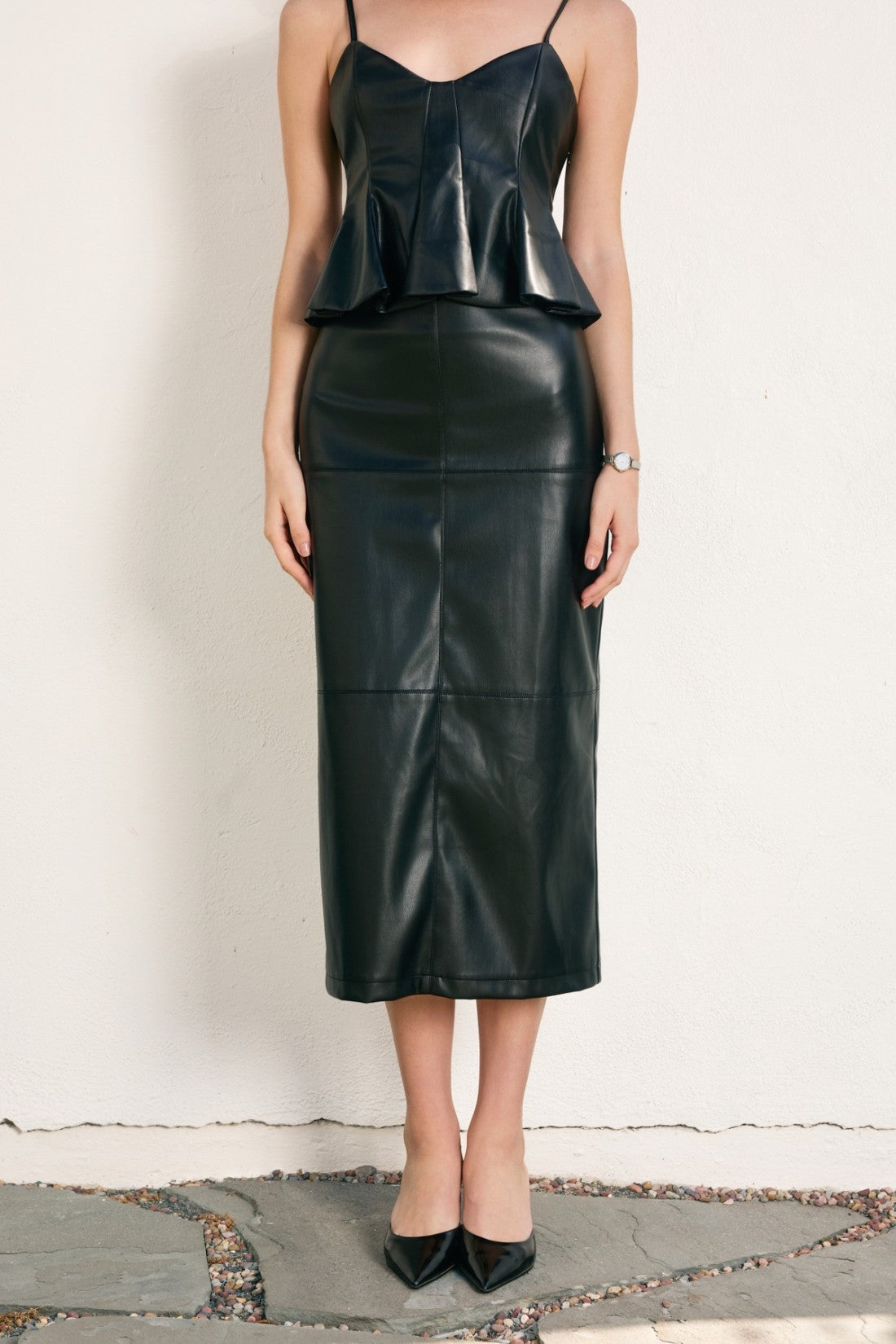 Faux Leather Midi Skirt