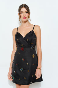 Embellished Jewel Satin Mini Dress