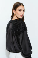 Beaded Sequin Yoke Satin Top