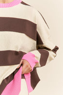 Contrast Band Striped Sweater