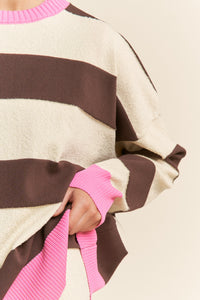 Contrast Band Striped Sweater