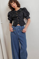 Textured Button-Down Crop Top