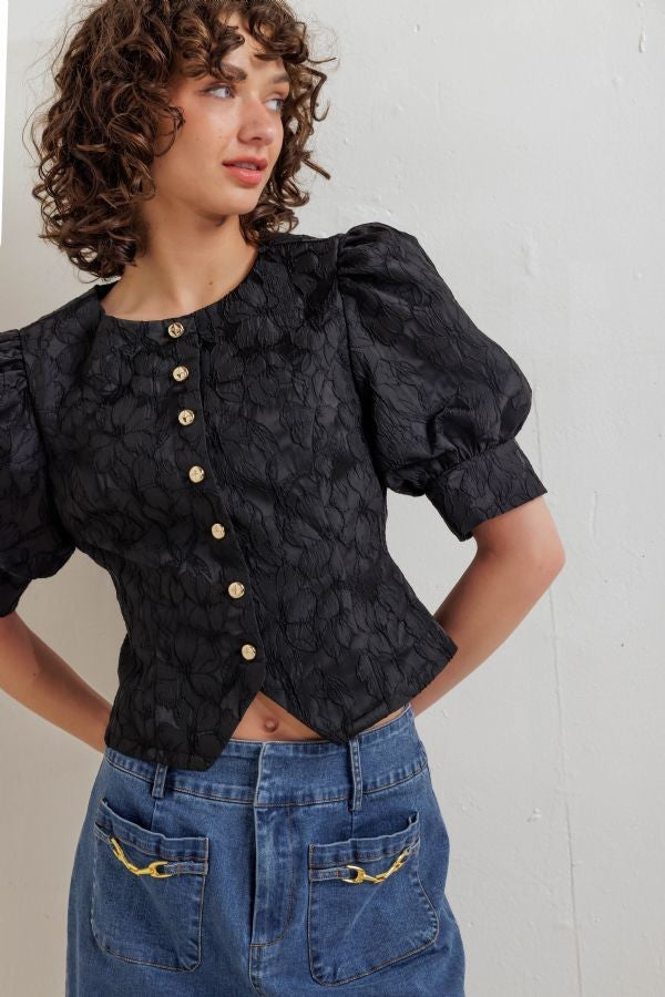 Textured Button-Down Crop Top