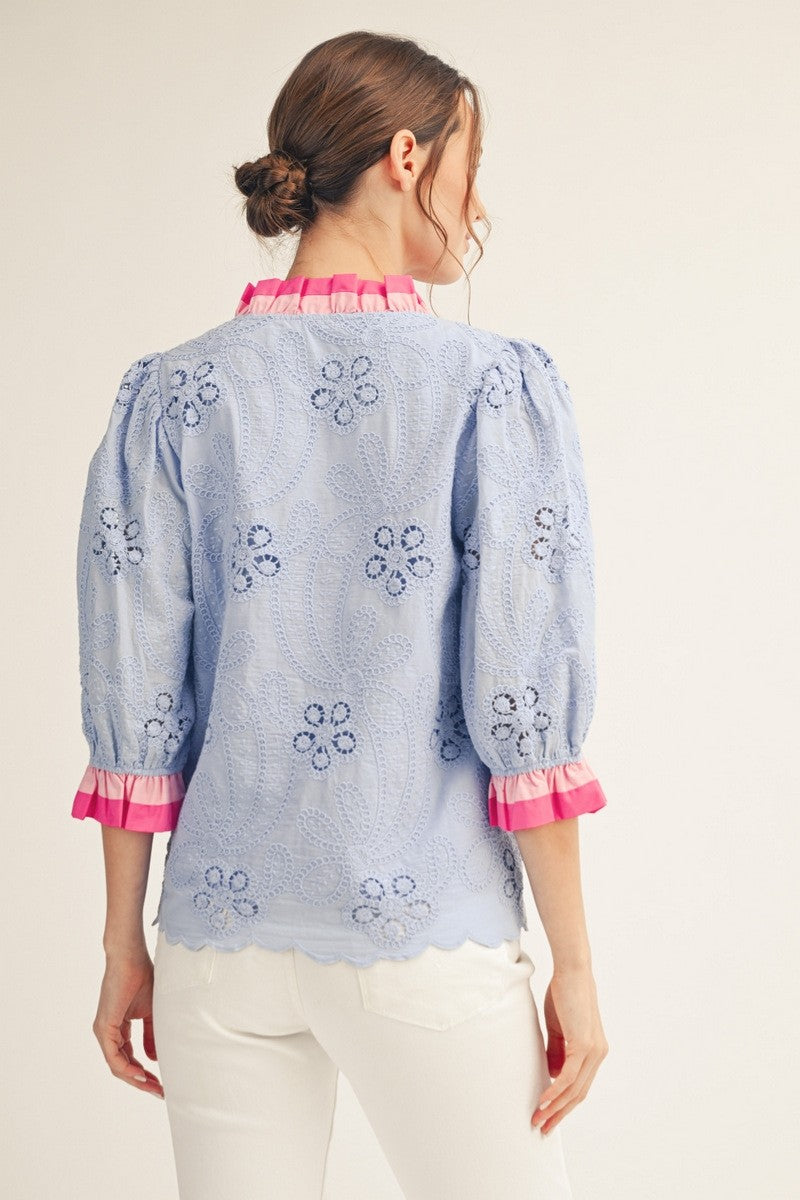 Contrast Accent Eyelet Top