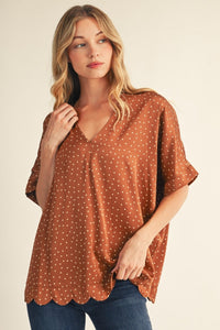 Scallop Hem Polka Dot Top