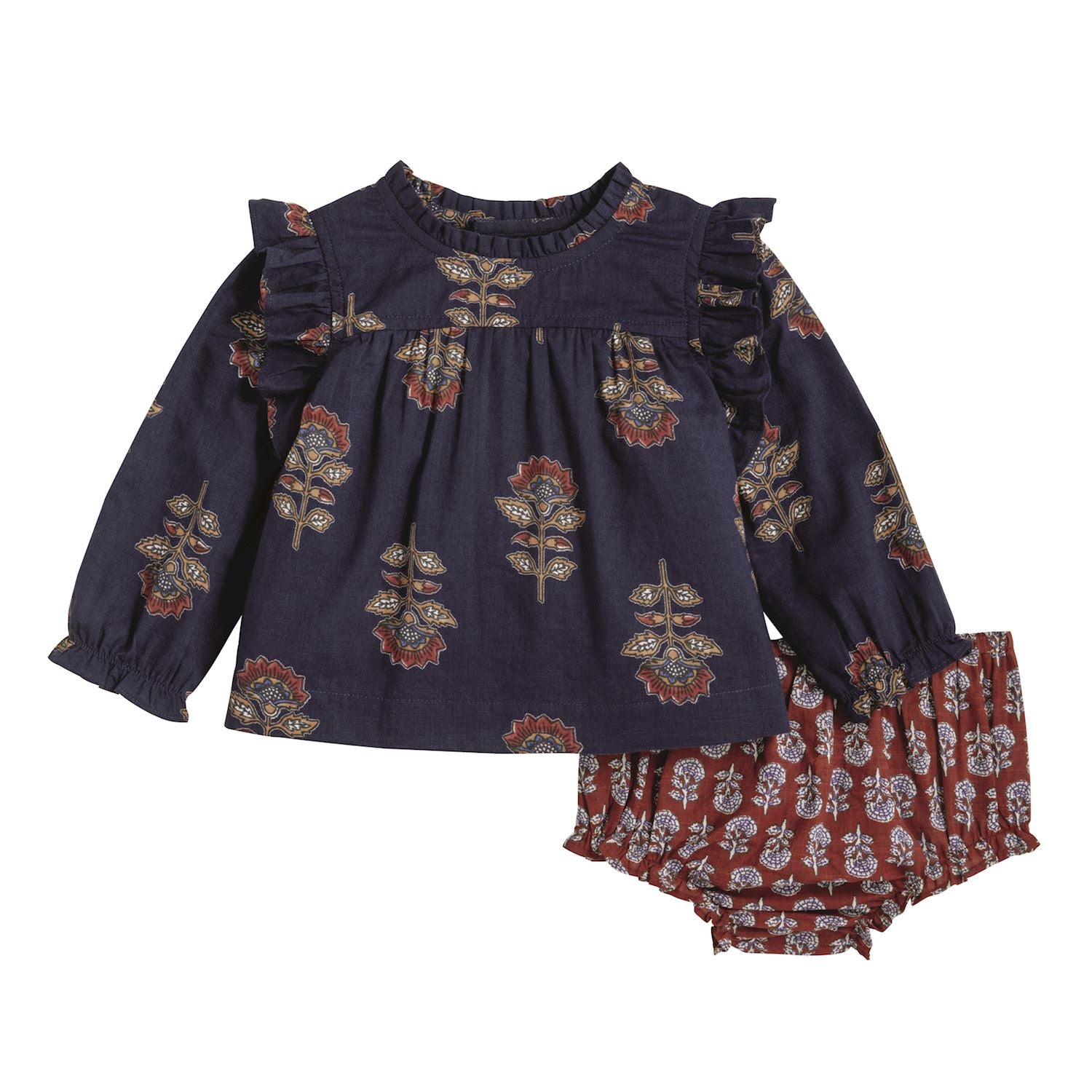 Navy Floral Pinafore Set