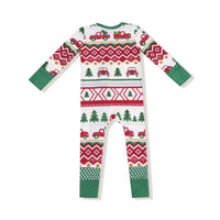 Red Truck Fair Isle Zipper Romper