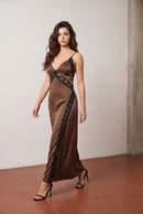 Lace Insert Satin Maxi Dress