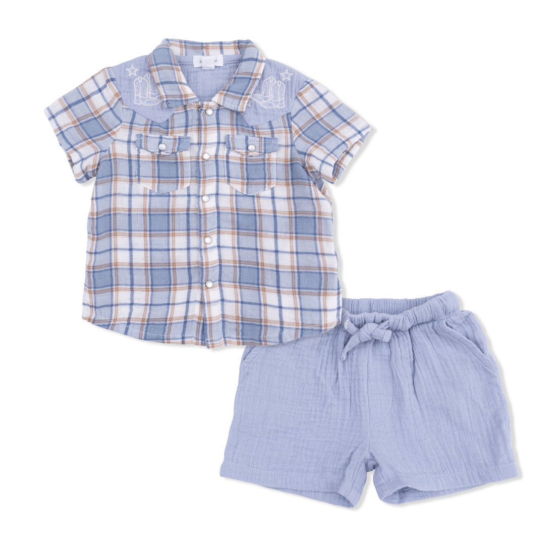 Western Pearl Snap Shirt with Casual Short