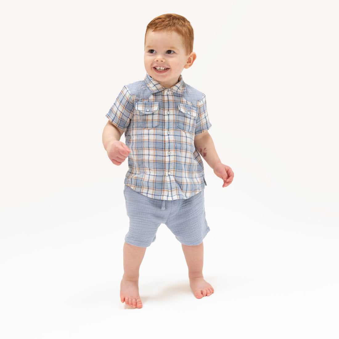 Western Pearl Snap Shirt with Casual Short