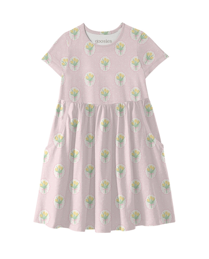 Fancy Tulips Short Sleeve Pocket Dress