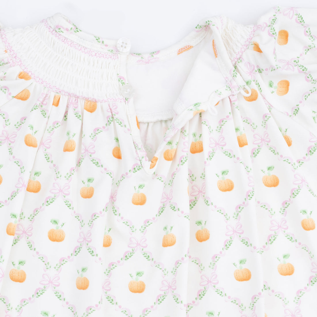 Pretty Pumpkin Trellis Puff Sleeve Bishop Dress and Bloomer