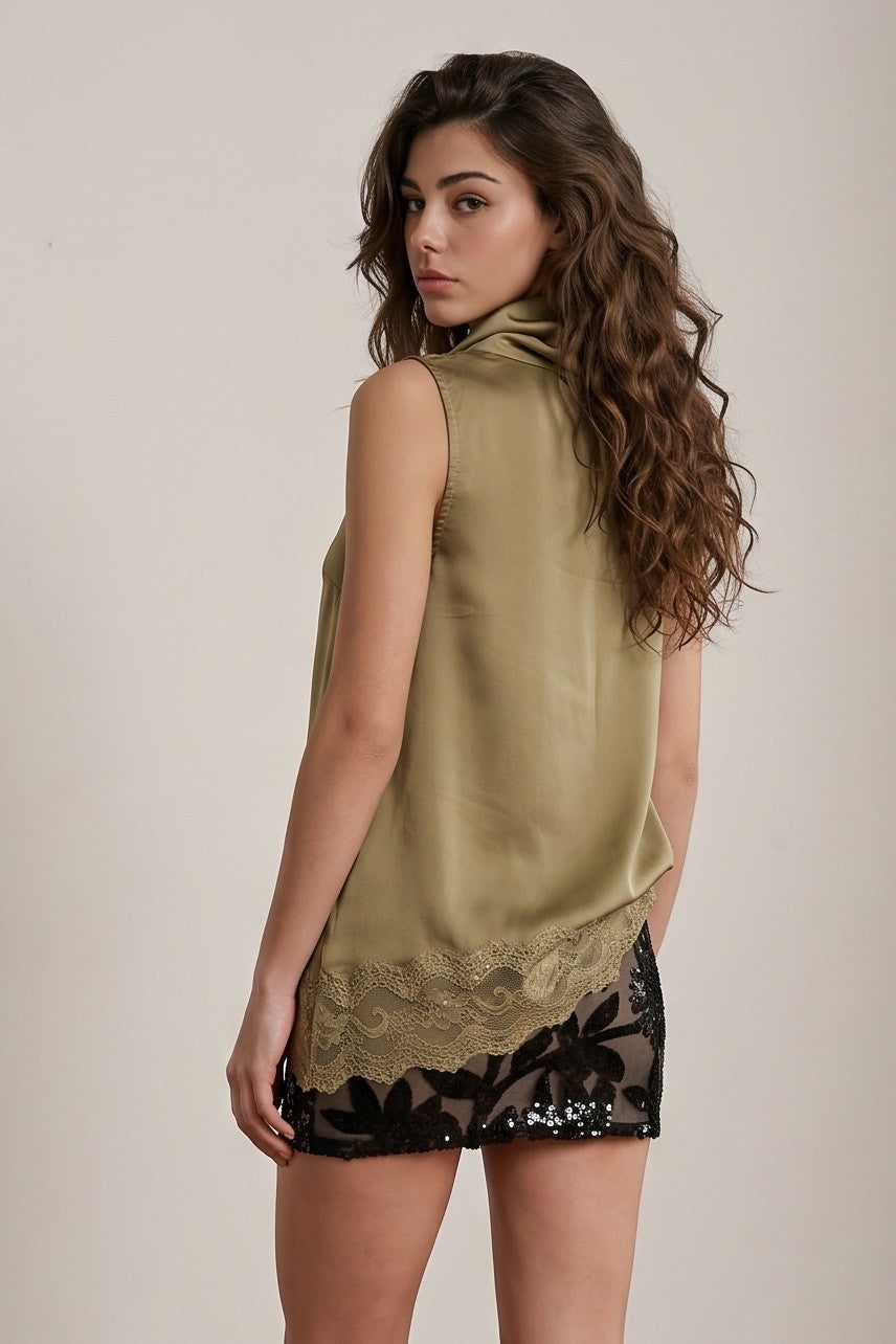 Satin Lace Asymmetrical Blouse