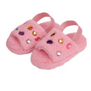 Light Pink Fuzzy Jeweled Slippers 4-5T