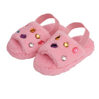 Light Pink Fuzzy Jeweled Slippers 4-5T