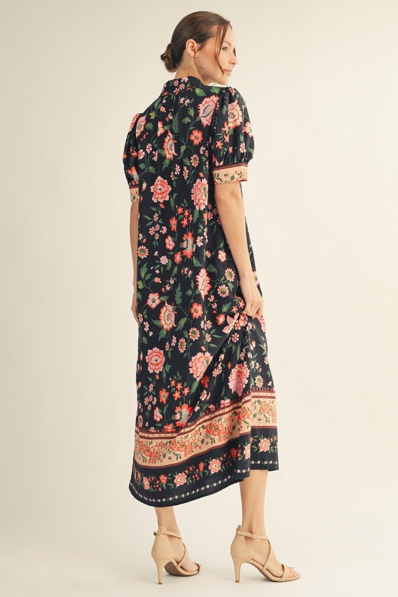 Button Down Floral Midi Dress