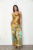 Golden Tapestry Satin Wide Leg Pant