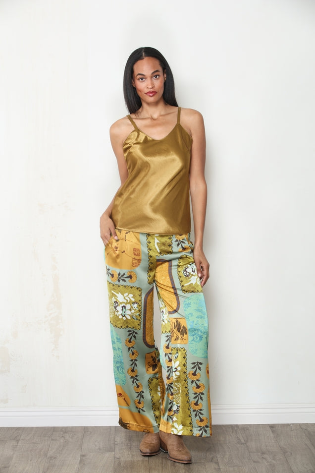 Golden Tapestry Satin Wide Leg Pant
