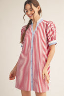 Button Down Stripe Shift Dress